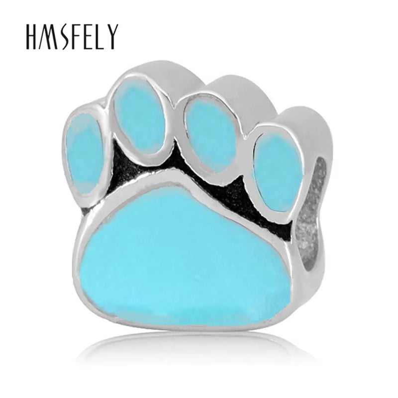 316L Stainless Steel Dog Footprint Beads Pink Enamel Charms for Necklace