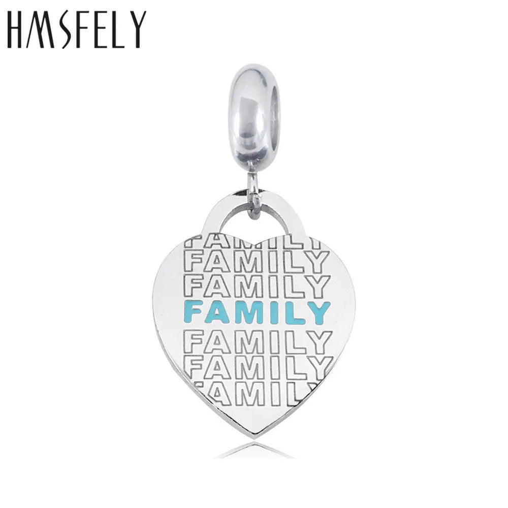 316L Stainless Steel Heart Charm Pendant Family Tags DIY Bracelet Necklace
