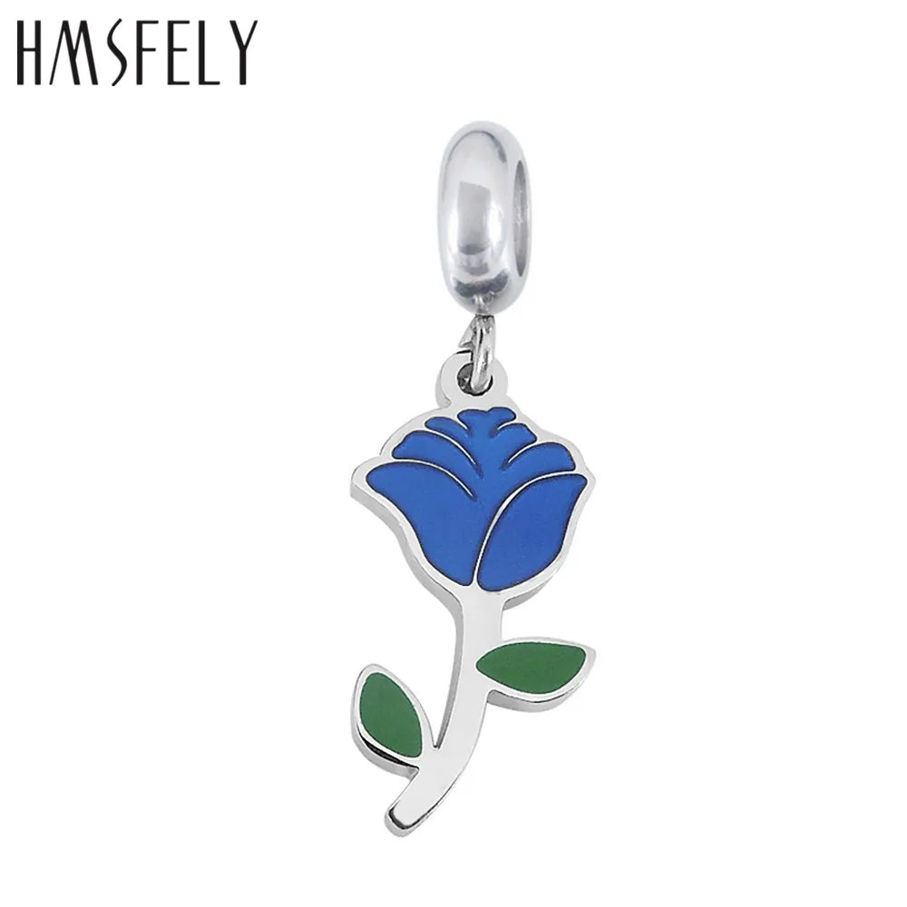 316L Stainless Steel Rose Pendant Charms 4pcs