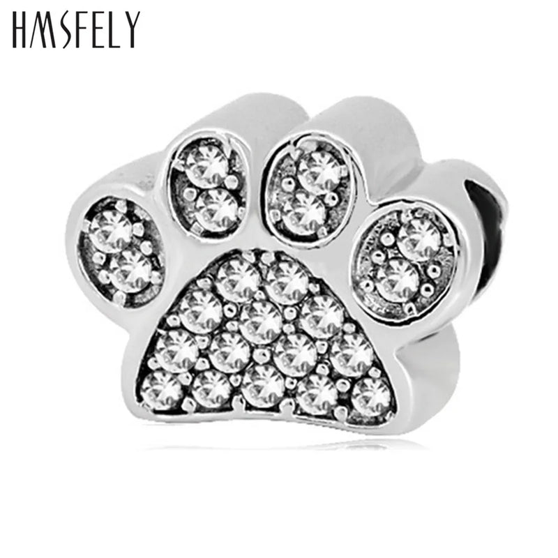 316L Stainless Steel Crystal Charm Beads Dog Foot Shape Accessories 4pcs