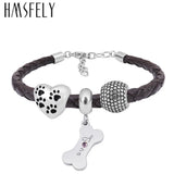 316L Stainless Steel Dog Footprint Heart Charm Big Hole Beads