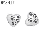 316L Stainless Steel Dog Footprint Heart Charm Big Hole Beads