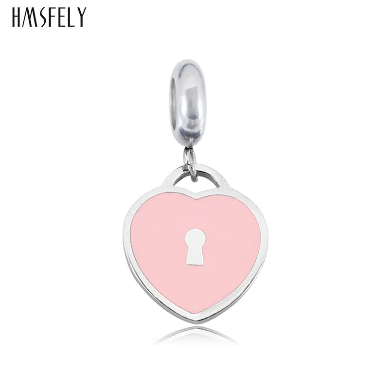 316L Stainless Steel Lock Heart Pendant DIY Charm Bracelet Necklace