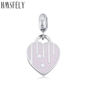 316L Stainless Steel Pink Love Heart Charm Pendant for DIY Bracelets Necklace