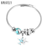316L Stainless Steel Women Charm Bracelet, Adjustable Beaded Cuff Jewelry