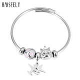 316L Stainless Steel Women Charm Bracelet, Adjustable Beaded Cuff Jewelry