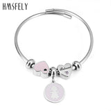 316L Stainless Steel Women Charm Bracelet, Adjustable Beaded Cuff Jewelry