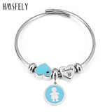 316L Stainless Steel Women Charm Bracelet, Adjustable Beaded Cuff Jewelry