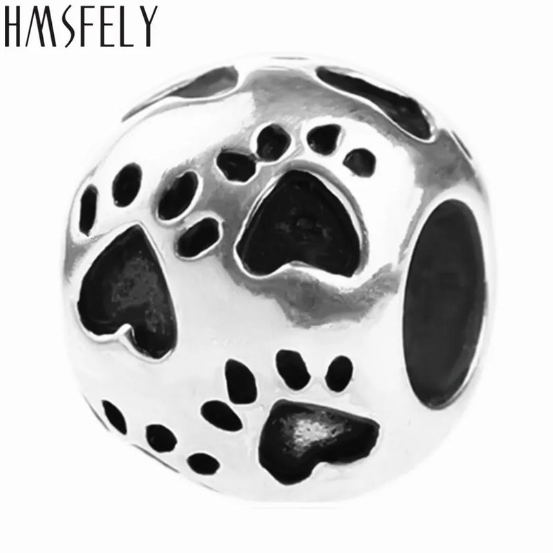 316l Stainless Steel Round Ball Bead European Charm Dog Footprint Beads