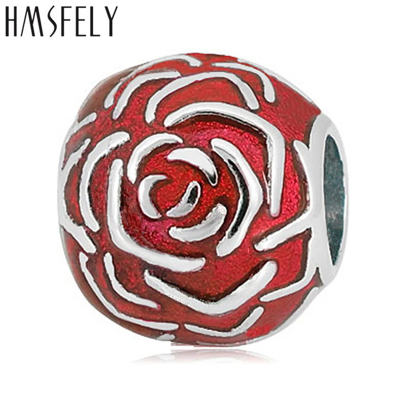 Enamel Rose Beads for DIY Jewelry Making