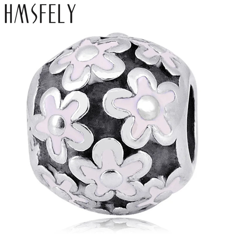 Stainless Steel Enamel Flower Bead Charm Bracelet Jewelry