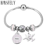 Stainless Steel Enamel Flower Bead Charm Bracelet Jewelry