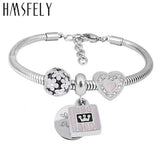 Stainless Steel Enamel Flower Bead Charm Bracelet Jewelry