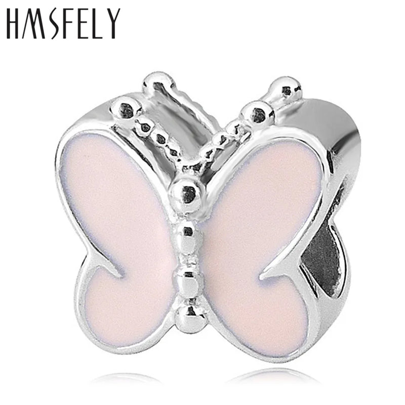 European Pink Butterfly Beads DIY Bracelet Jewelry 316l Stainless Steel Big Hole