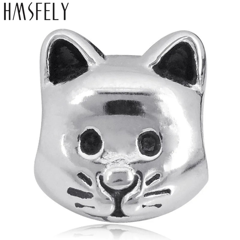 316l Stainless Steel Cat Bead European Big Hole Charm Bracelet Jewelry