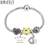 316l Stainless Steel Cat Bead European Big Hole Charm Bracelet Jewelry