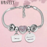 Heart Charm Beads for DIY Bracelet Pink Crystal Stainless Steel