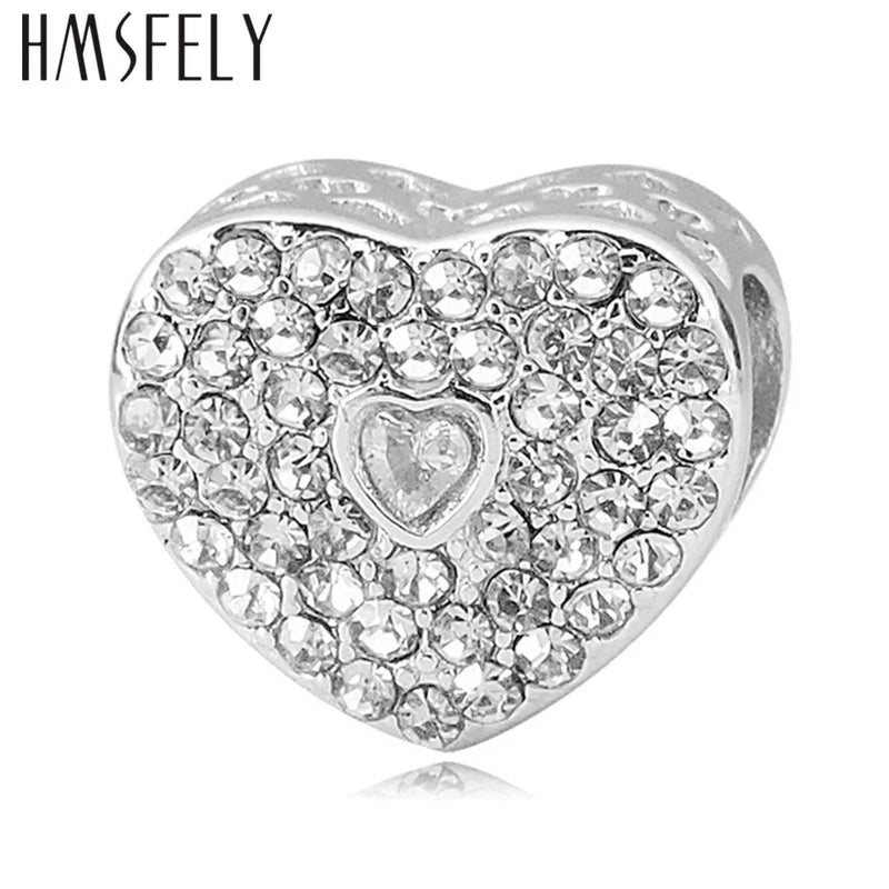 Heart Charm Beads for DIY Bracelet Pink Crystal Stainless Steel