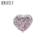 Heart Charm Beads for DIY Bracelet Pink Crystal Stainless Steel