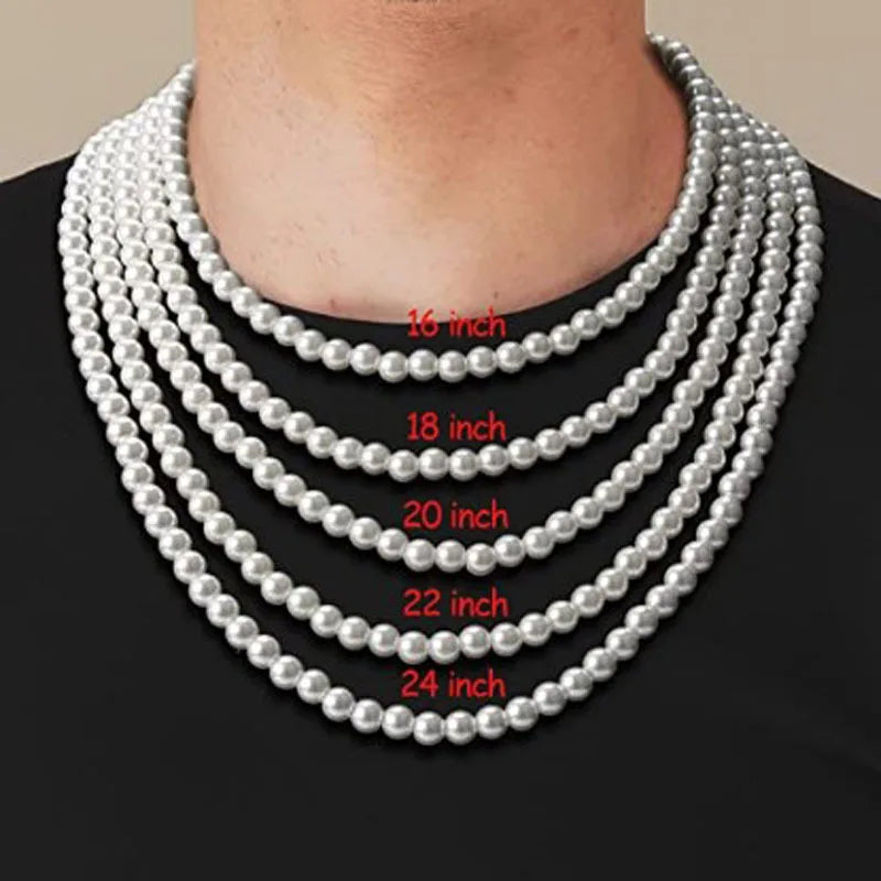 8MM Pearl Necklace Man Women Choker Neck Jewelry