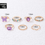 Purple Pink Butterfly Ring Sets For Women Jewelry Girl Finger Rings