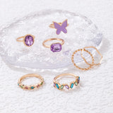Purple Pink Butterfly Ring Sets For Women Jewelry Girl Finger Rings