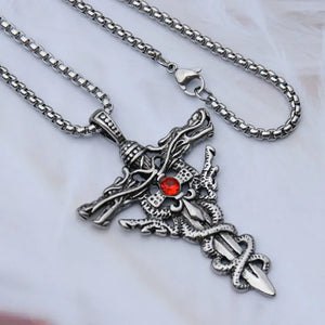 Gothic Double Dragon Sword Cross Pendant Necklace