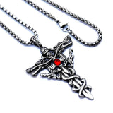 Gothic Double Dragon Sword Cross Pendant Necklace