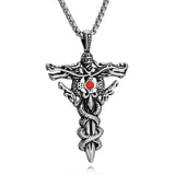 Gothic Double Dragon Sword Cross Pendant Necklace