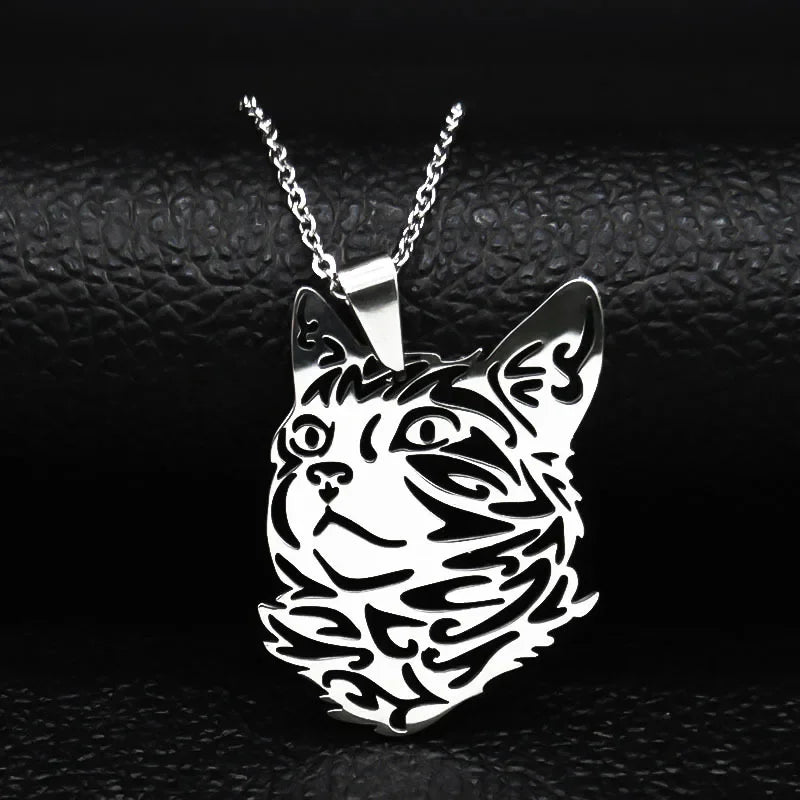 Stainless Steel Cat Pendant Necklace For Men