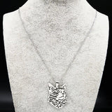 Stainless Steel Cat Pendant Necklace For Men