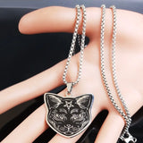 Stainless Steel Cat Necklace Pendant Men Jewelry