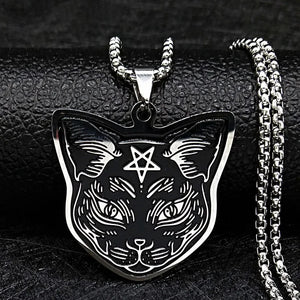 Stainless Steel Cat Necklace Pendant Men Jewelry