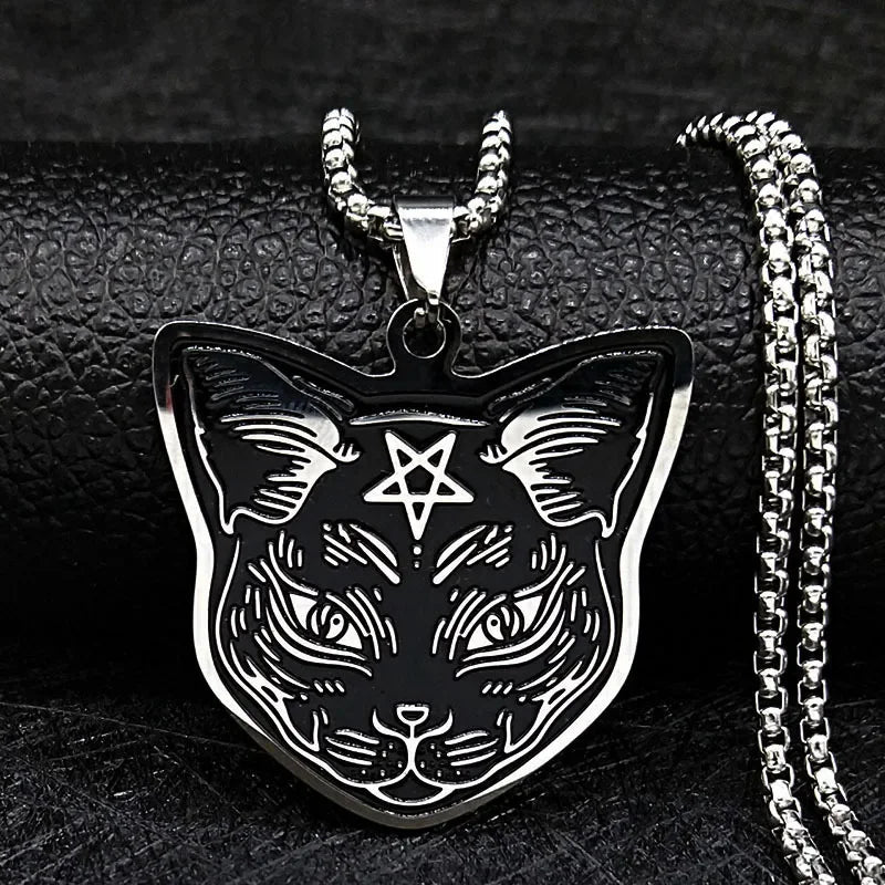 Stainless Steel Cat Necklace Pendant Men Jewelry