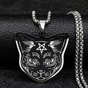 Stainless Steel Cat Necklace Pendant Men Jewelry