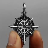 Viking Compass Pendant Necklace Stainless Steel Men's Jewelry