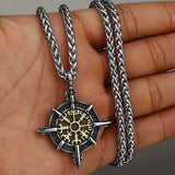 Viking Compass Pendant Necklace Stainless Steel Men's Jewelry