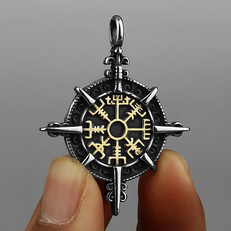 Viking Compass Pendant Necklace Stainless Steel Men's Jewelry