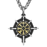 Viking Compass Pendant Necklace Stainless Steel Men's Jewelry