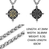 Viking Compass Pendant Necklace Stainless Steel Men's Jewelry