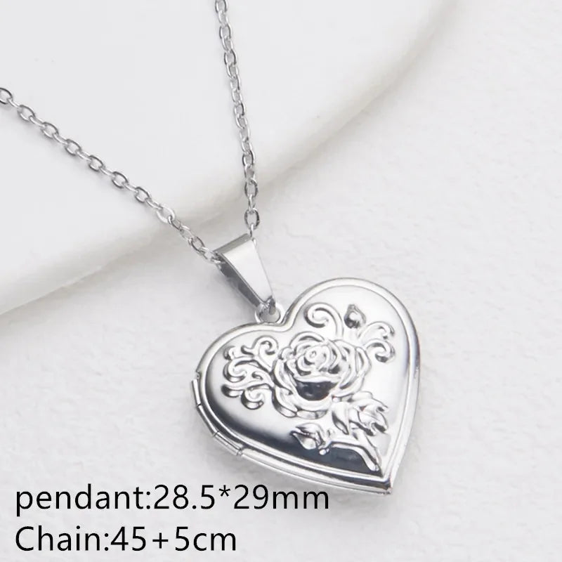 Vintage Stainless Steel Heart Pendant Necklace for Women