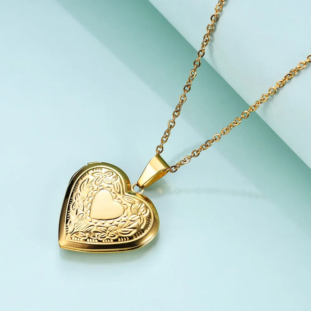 Vintage Stainless Steel Heart Pendant Necklace for Women