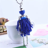 French Paris Girl Doll Necklace Dress Doll Pendant Crystal Bead Choker Necklace