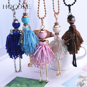 French Paris Girl Doll Necklace Dress Doll Pendant Crystal Bead Choker Necklace