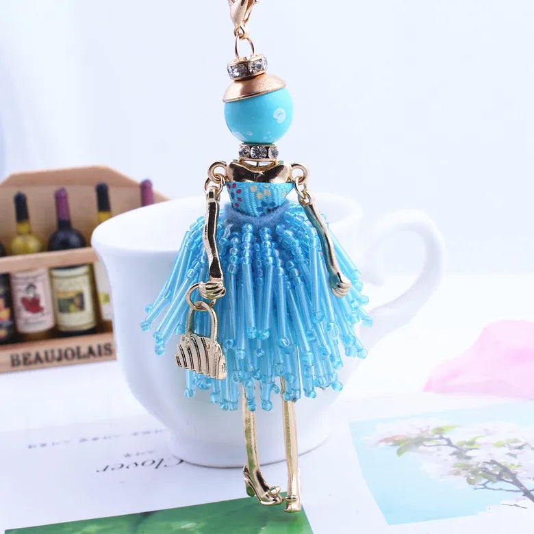 French Paris Girl Doll Necklace Dress Doll Pendant Crystal Bead Choker Necklace