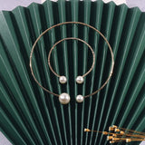 European Pearl Chokers Necklace Bangle Set for Women