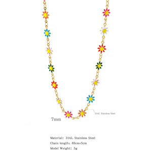 HONGTONG Daisy Colorful Necklace Bohemian Charm 18k Stainless Steel Jewelry