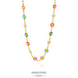 HONGTONG Daisy Colorful Necklace Bohemian Charm 18k Stainless Steel Jewelry