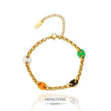 Colorful Pig Nose Bracelet Women Round Charm Stainless Steel Jewelry