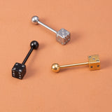 HONGTU Lucky Dice Barbell CZ Crystal Tongue Rings Surgical Steel Sexy Piercings